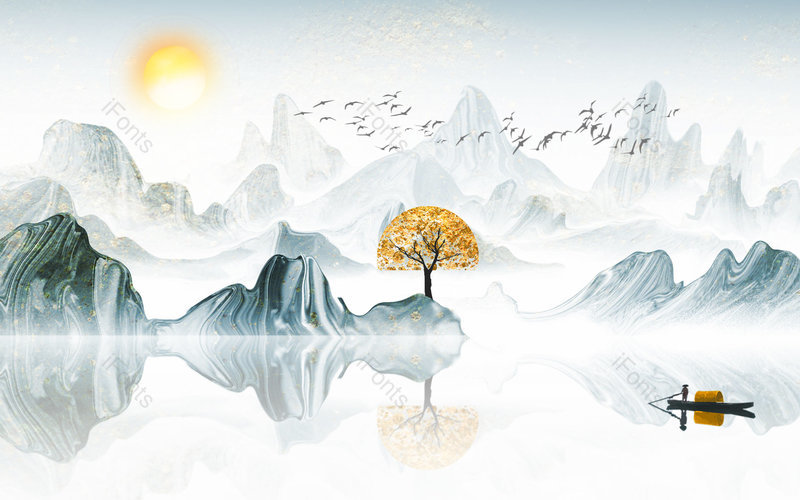 中国风手绘风景山水插画背景设计,插画/手绘图,插画/手绘图库,插画/手绘图下载,插画/手绘